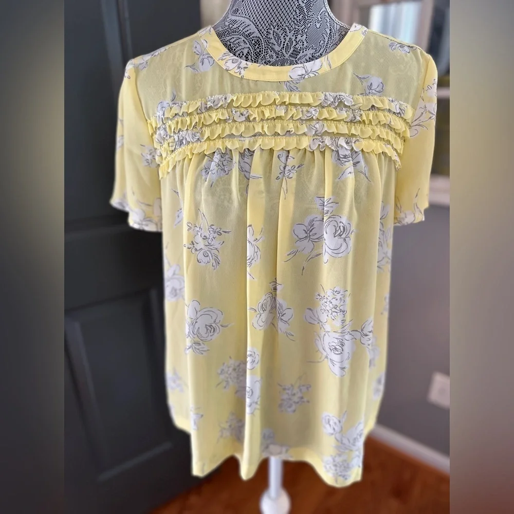 Elle Yellow Floral Smocked Blouse | Ruffle Detail | Spring Top | Size L - Picture 3 of 11